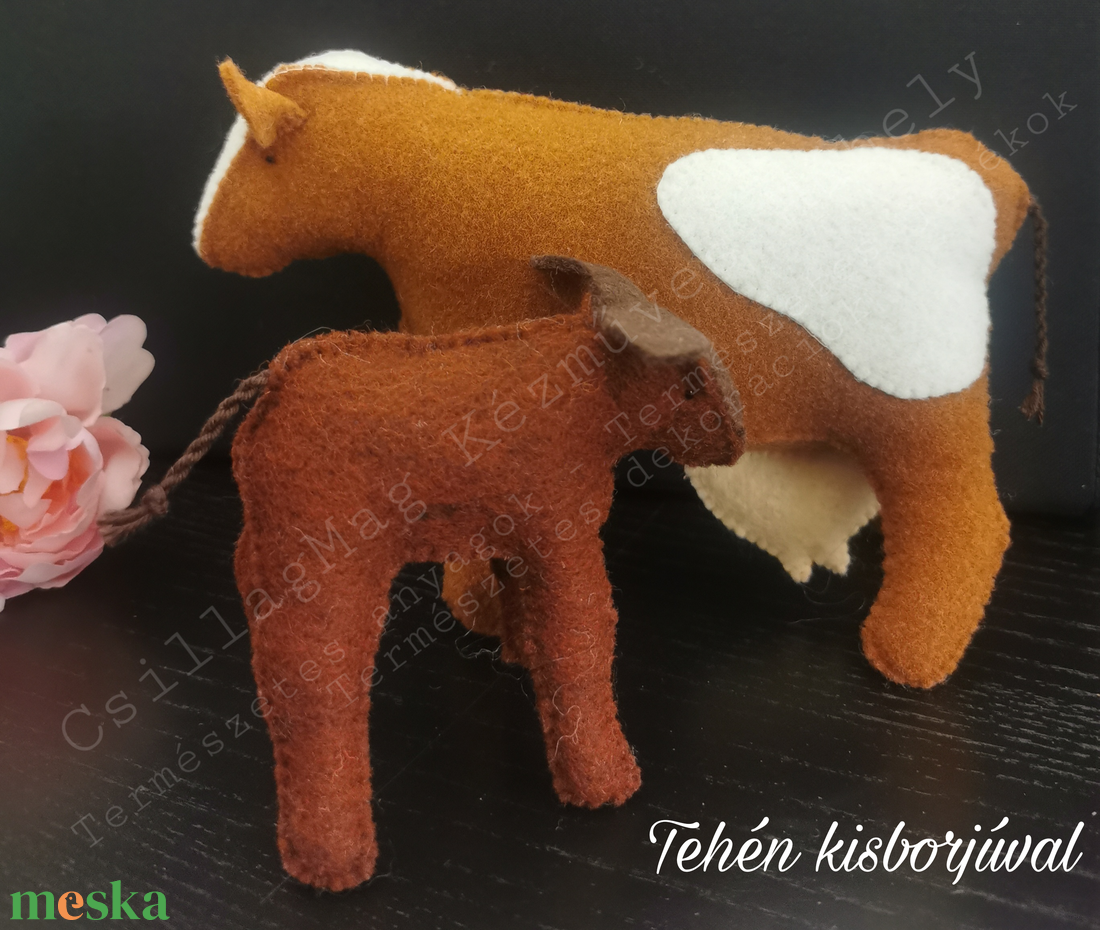 TEHÉN BORJÁVAL 2 DB/SZETT TERMÉSZETES FENNTARTHATÓ EGYEDI JÁTÉK GYAPJÚFILC GYAPJÚ WALDORF  - játék & sport - plüssállat & játékfigura - boci, tehén - Meska.hu