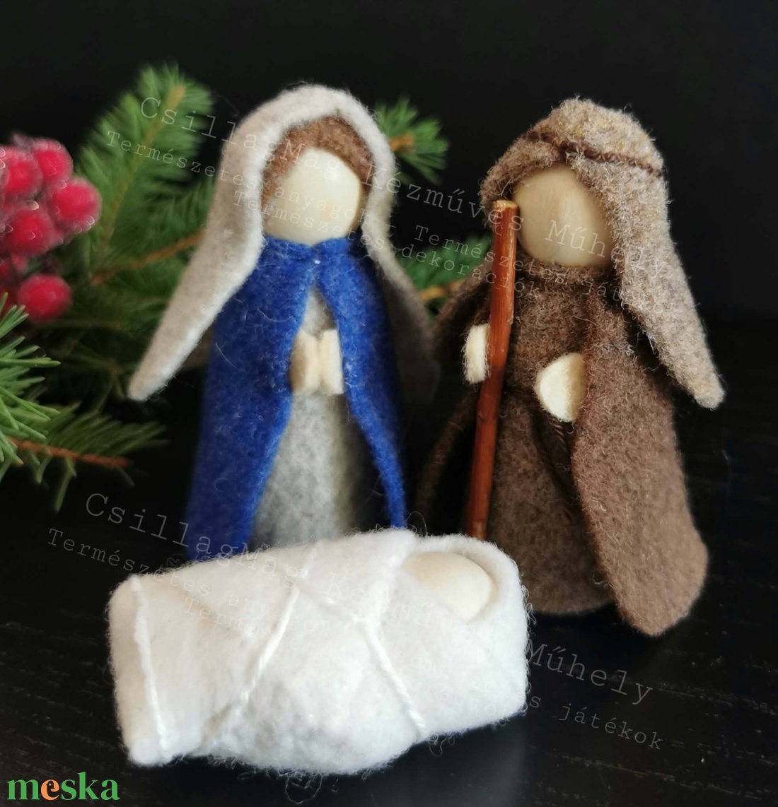 Szent Család Mária József és a kis Jézus fa gyapjúfilc 3 db/szett természetes adventi karácsonyi dekoráció Waldorf  - karácsony - karácsonyi lakásdekoráció - karácsonyi manók, figurák - Meska.hu