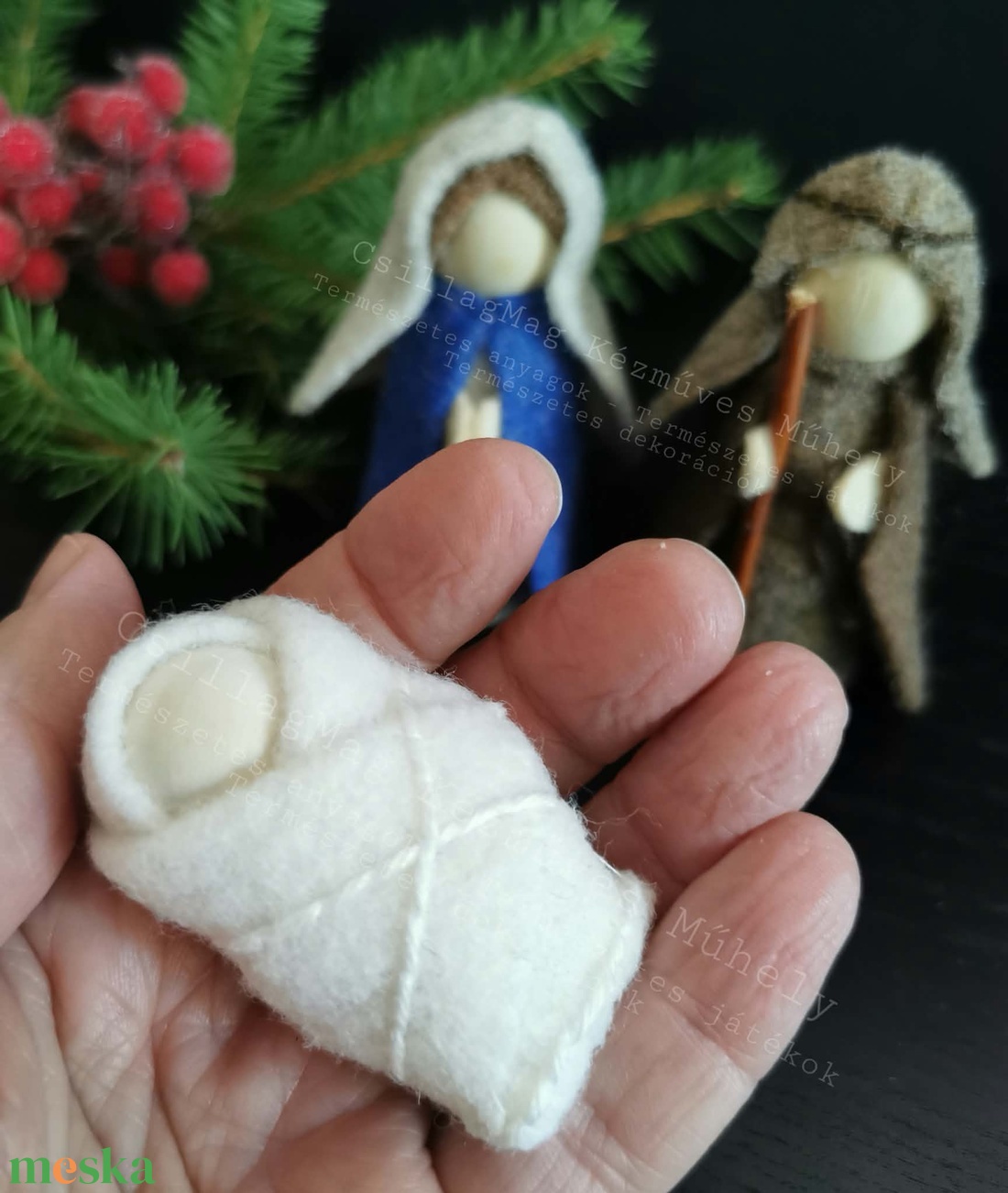 Szent Család Mária József és a kis Jézus fa gyapjúfilc 3 db/szett természetes adventi karácsonyi dekoráció Waldorf  - karácsony - karácsonyi lakásdekoráció - karácsonyi manók, figurák - Meska.hu