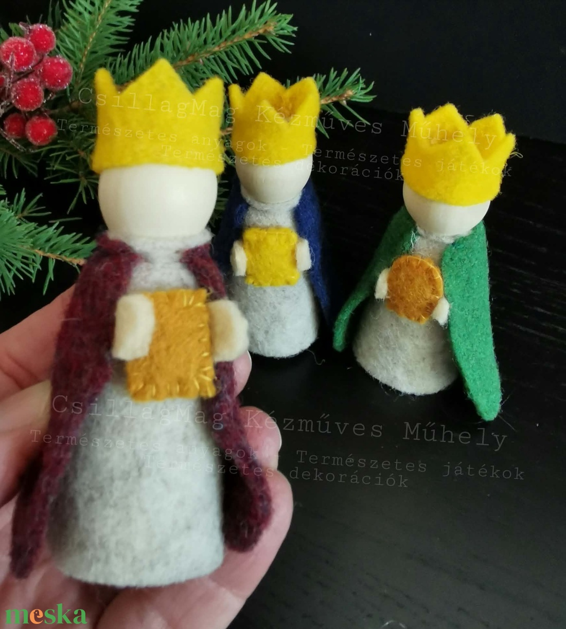 Három királyok 3 db/szett karácsonytól vízkeresztig 12 szent éjszaka természetes dekoráció játék Waldorf  - karácsony - karácsonyi lakásdekoráció - karácsonyi manók, figurák - Meska.hu