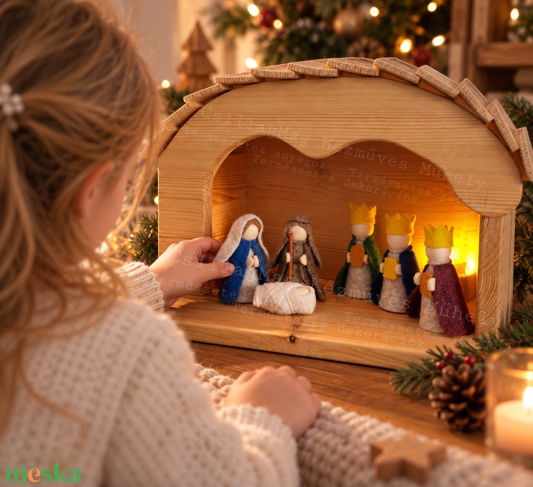 CsillagMag Betlehemi Mesevilág - Betlehemi Meseház + Szent Család + Három királyok 7 db/szett advent karácsony Waldorf  - karácsony - karácsonyi lakásdekoráció - karácsonyi falu, házikó - Meska.hu