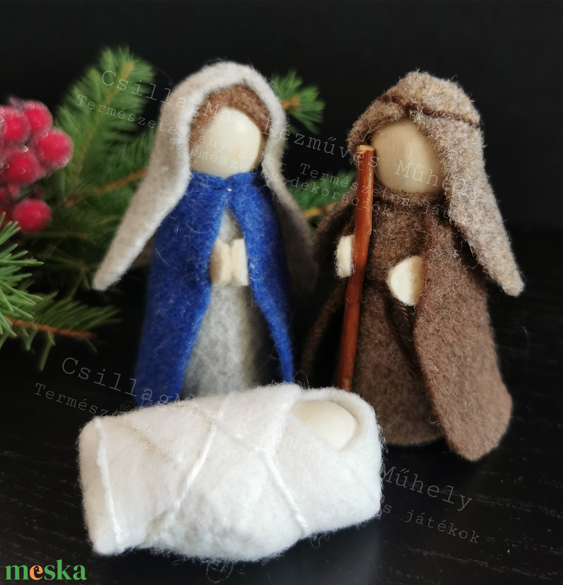 CsillagMag Betlehemi Mesevilág - Betlehemi Meseház + Szent Család + Három királyok 7 db/szett advent karácsony Waldorf  - karácsony - karácsonyi lakásdekoráció - karácsonyi falu, házikó - Meska.hu