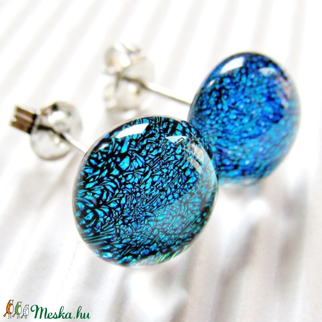Türkiz-zöld csillogás üveg fülbevaló, üvegékszer -  - Meska.hu