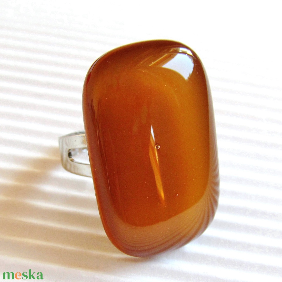 Karamell barna elegáns üveg gyűrű, üvegékszer - ékszer - gyűrű - statement gyűrű - Meska.hu