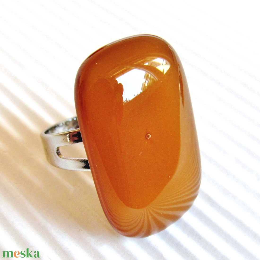 Karamell barna elegáns üveg gyűrű, üvegékszer - ékszer - gyűrű - statement gyűrű - Meska.hu