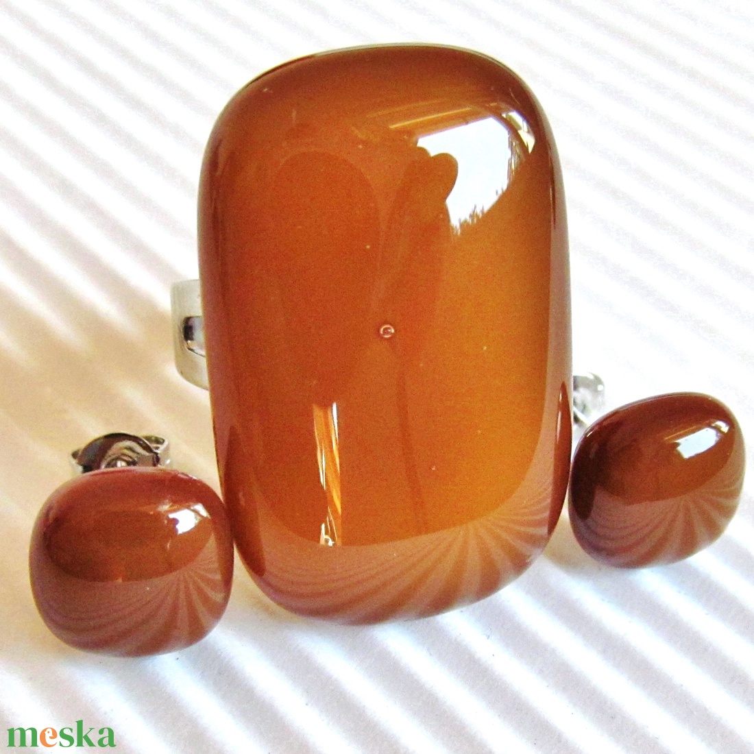 Karamell barna elegáns üveg gyűrű, üvegékszer - ékszer - gyűrű - statement gyűrű - Meska.hu