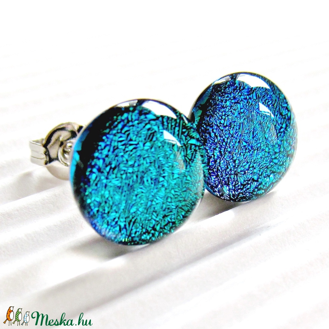 Türkiz-zöld csillogás üveg fülbevaló, üvegékszer -  - Meska.hu