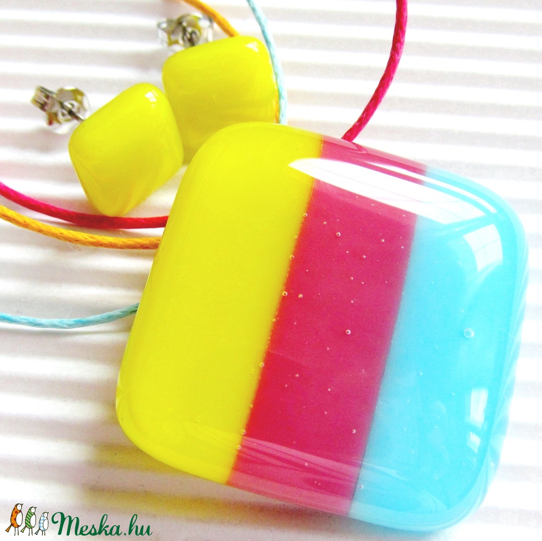 Tavasz tündér mosolya üveg medál és fülbevaló, üvegékszer szett -  - Meska.hu