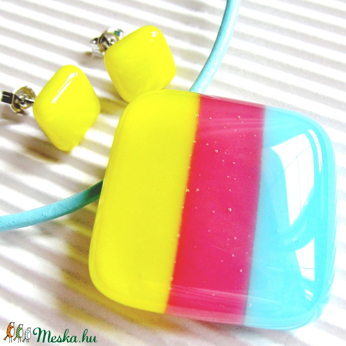 Tavasz tündér mosolya üveg medál és fülbevaló, üvegékszer szett -  - Meska.hu