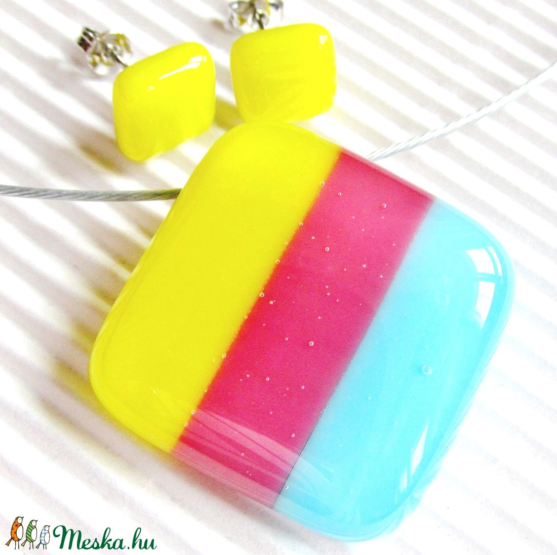 Tavasz tündér mosolya üveg medál és fülbevaló, üvegékszer szett -  - Meska.hu