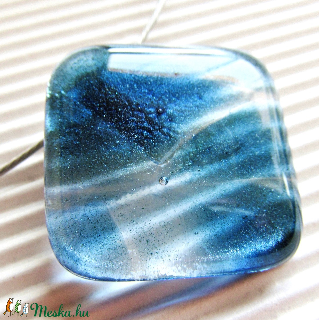 Éjkék csillám üveg medál, üvegékszer -  - Meska.hu