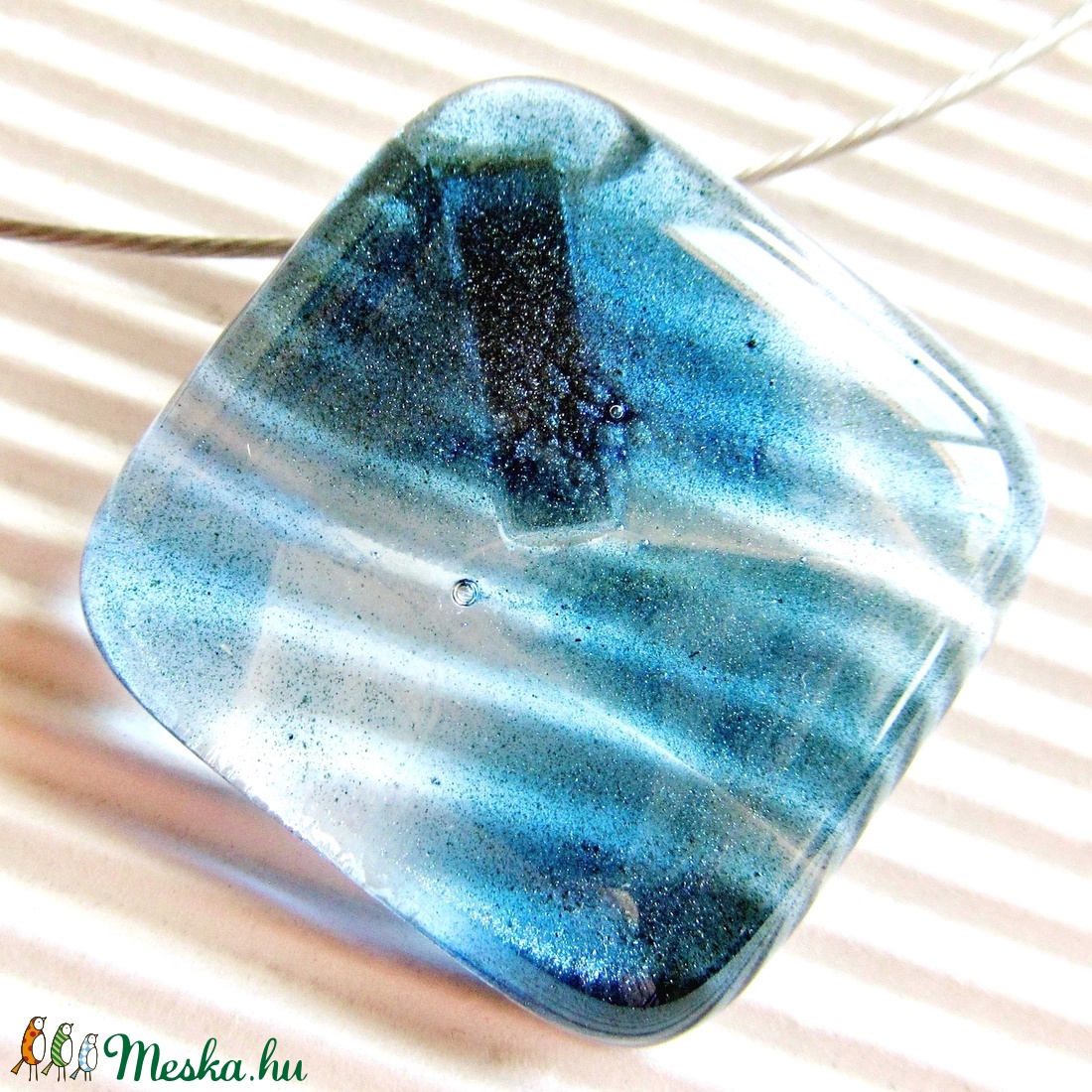 Éjkék csillám üveg medál, üvegékszer -  - Meska.hu