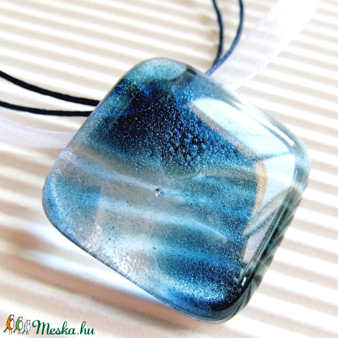 Éjkék csillám üveg medál, üvegékszer -  - Meska.hu