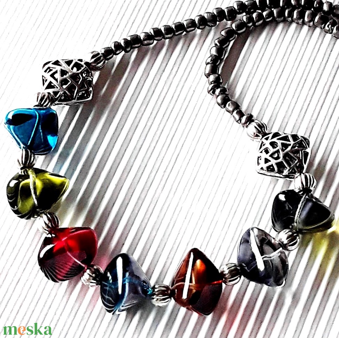  Mélység statement üveggyöngy nyakék, üveggyöngy ékszer - ékszer - nyaklánc - statement nyaklánc - Meska.hu