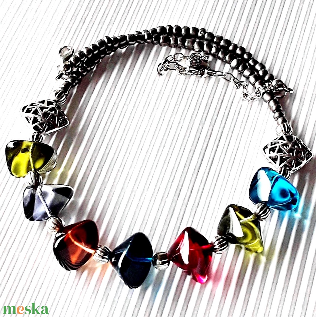  Mélység statement üveggyöngy nyakék, üveggyöngy ékszer - ékszer - nyaklánc - statement nyaklánc - Meska.hu