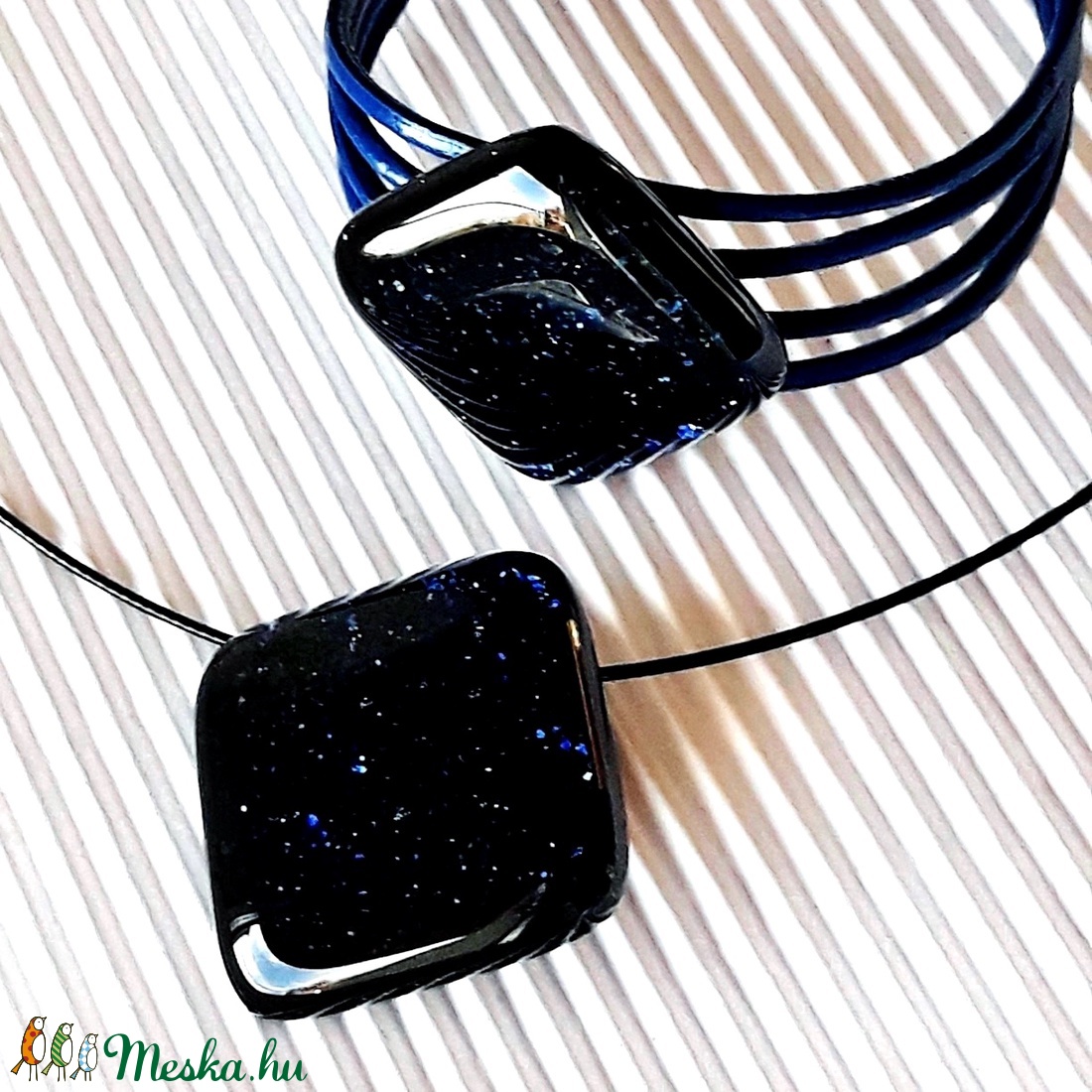 Csillagfényes éjszaka sötétkék üveg medál, NEMESACÉL, üvegékszer - ékszer - nyaklánc - medálos nyaklánc - Meska.hu