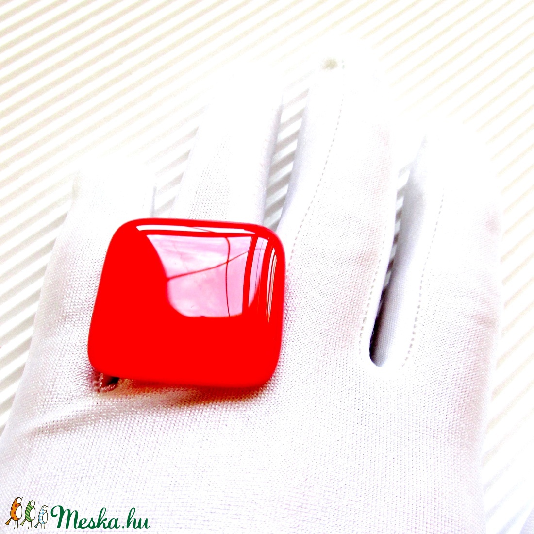 Ferrari piros üveg maxi gyűrű, üvegékszer - ékszer - gyűrű - statement gyűrű - Meska.hu
