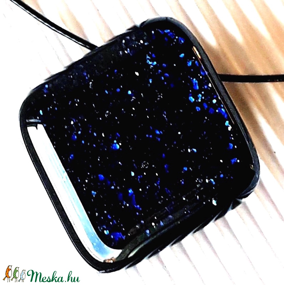 Csillagfényes éjszaka sötétkék üveg medál, NEMESACÉL, üvegékszer - ékszer - nyaklánc - medálos nyaklánc - Meska.hu