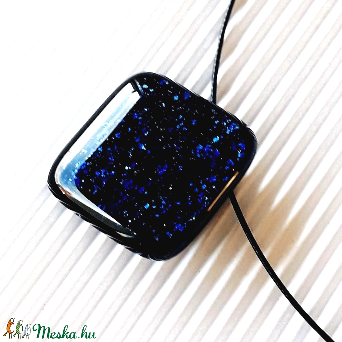 Csillagfényes éjszaka sötétkék üveg medál, NEMESACÉL, üvegékszer - ékszer - nyaklánc - medálos nyaklánc - Meska.hu