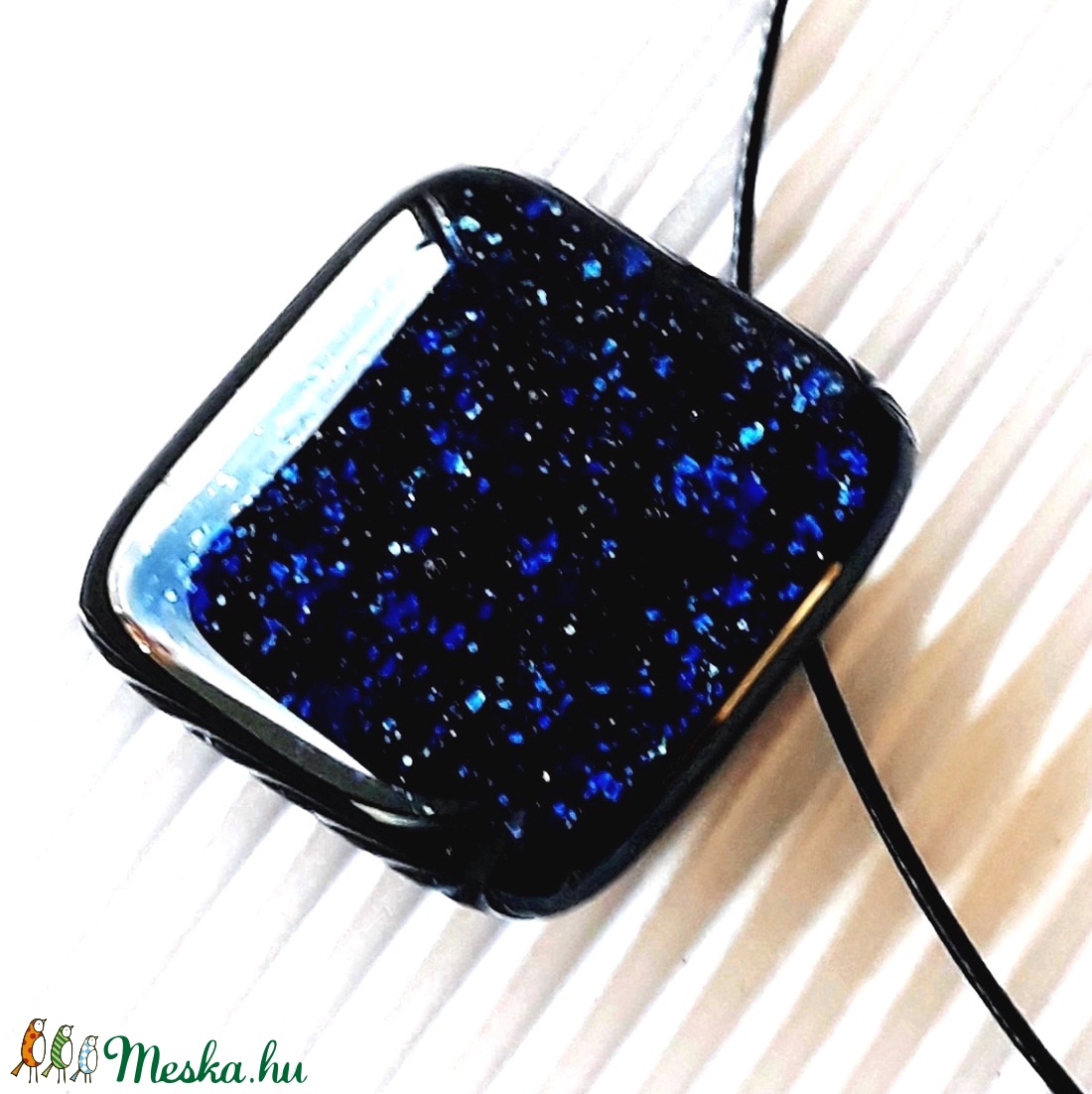 Csillagfényes éjszaka sötétkék üveg medál, NEMESACÉL, üvegékszer - ékszer - nyaklánc - medálos nyaklánc - Meska.hu