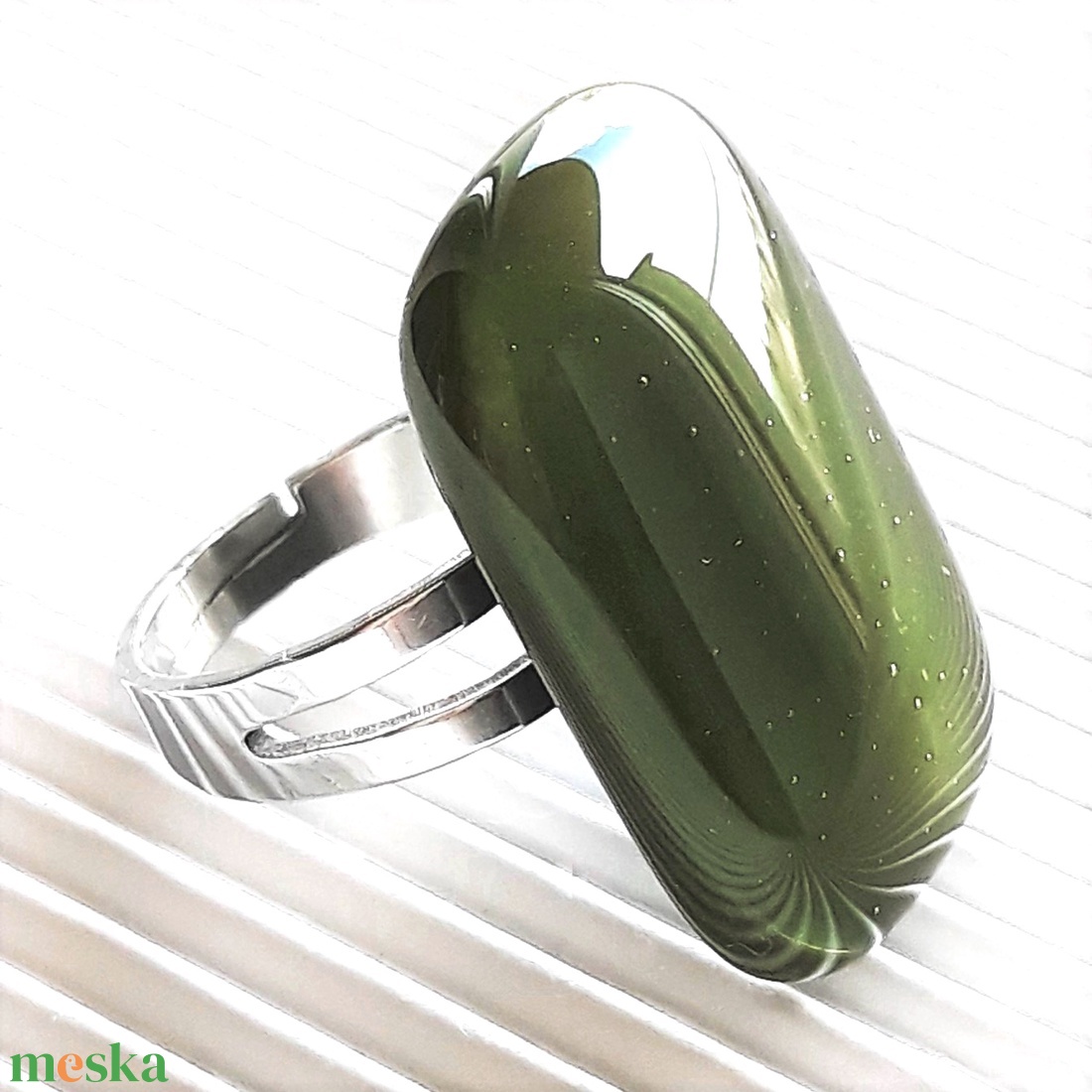 Mohazöld elegáns üveg gyűrű, üvegékszer - ékszer - gyűrű - statement gyűrű - Meska.hu