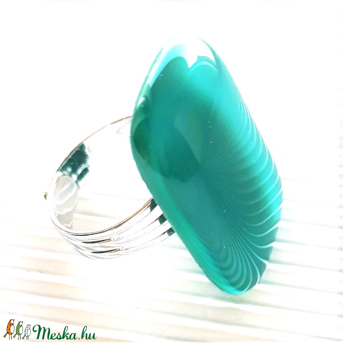 Hamvas smaragd elegáns üveg gyűrű, üvegékszer - ékszer - gyűrű - statement gyűrű - Meska.hu