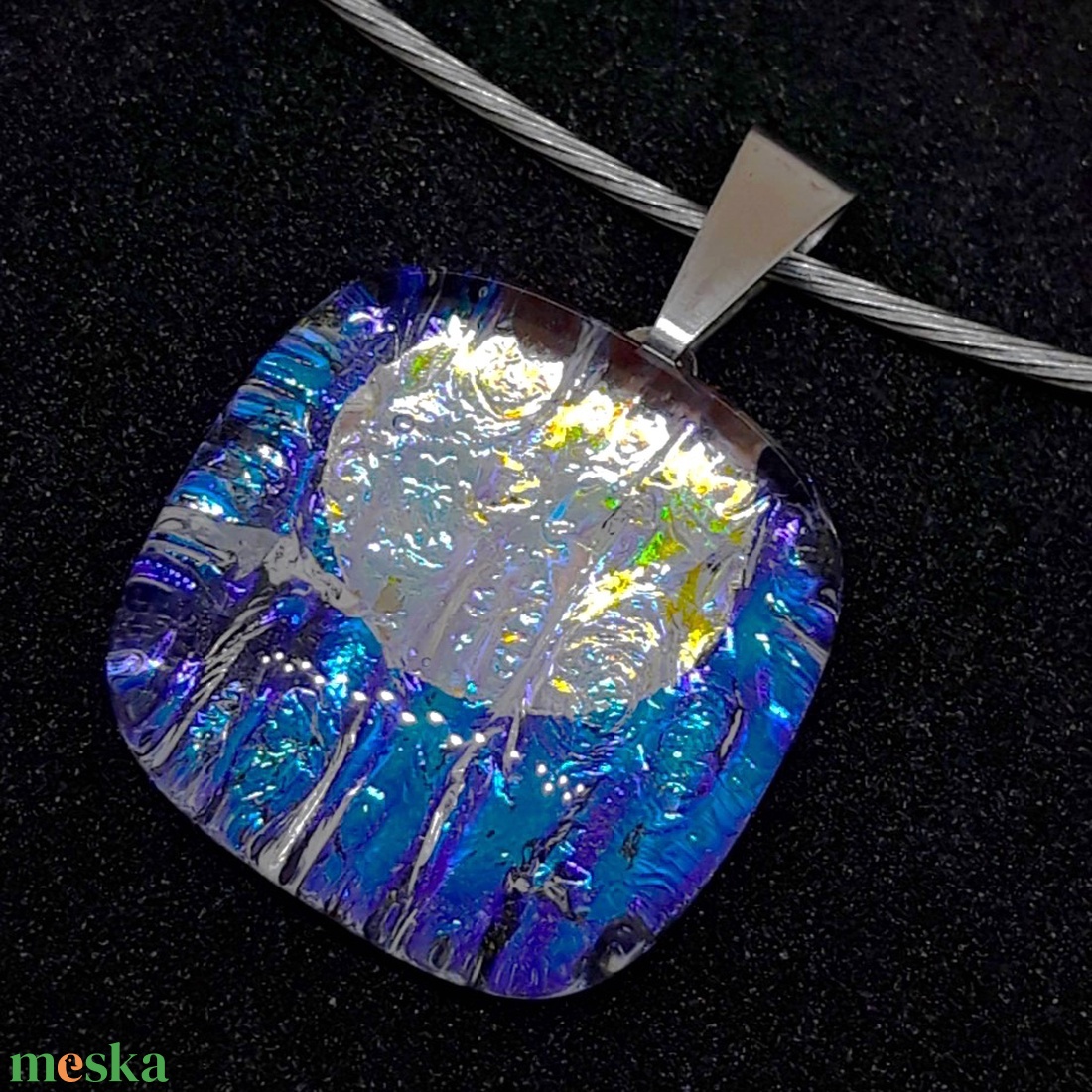 Északi fény dichroic üveg medál, nyaklánc, NEMESACÉL, üvegékszer - ékszer - nyaklánc - medálos nyaklánc - Meska.hu