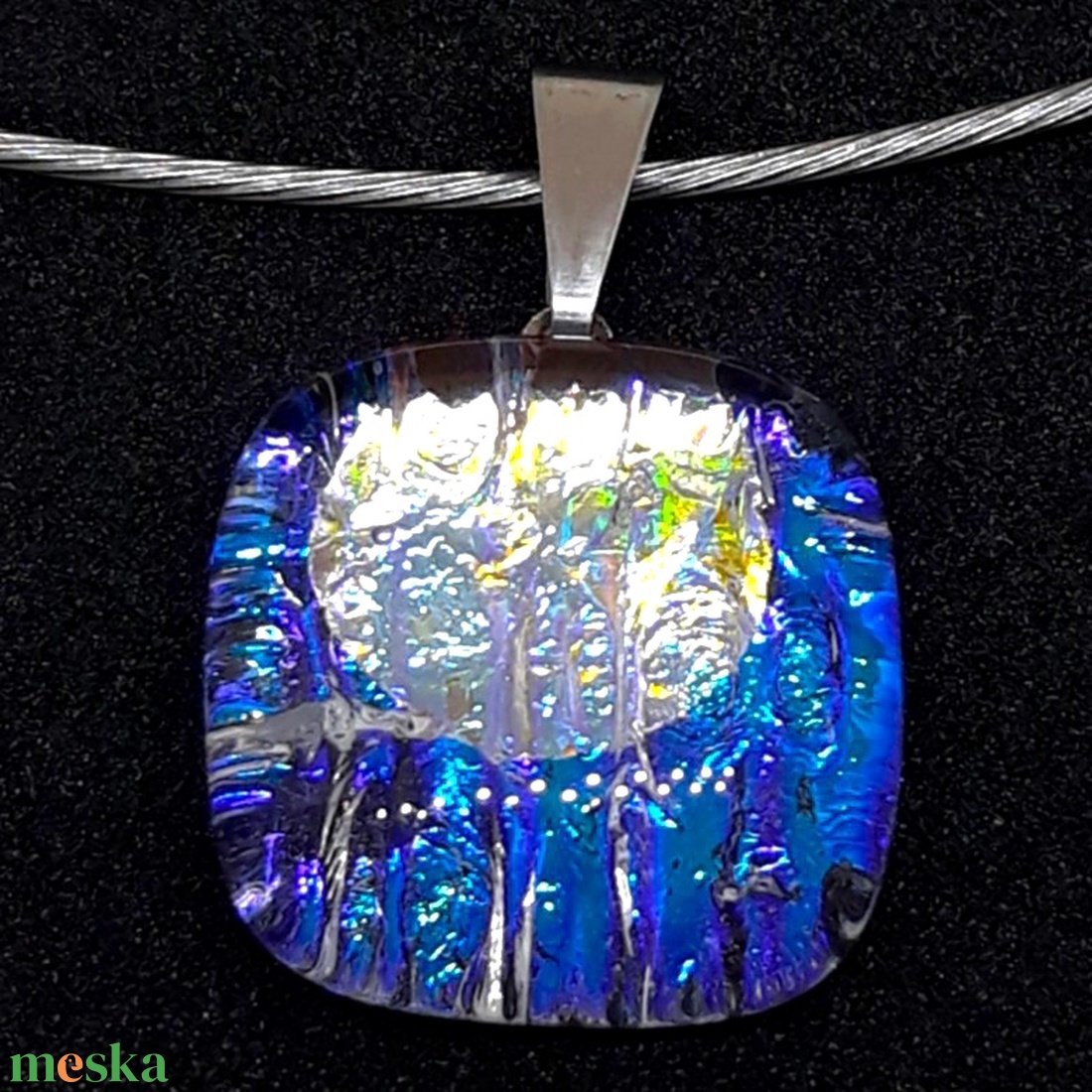 Északi fény dichroic üveg medál, nyaklánc, NEMESACÉL, üvegékszer - ékszer - nyaklánc - medálos nyaklánc - Meska.hu