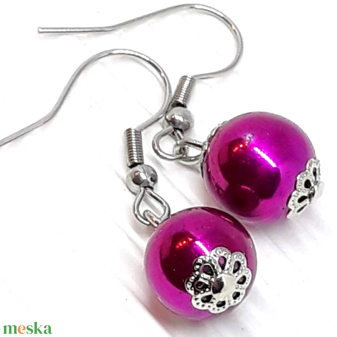 Pink hematit ásvány gyöngy fülbevaló NEMESACÉL akasztón, ásvány gyöngy ékszer - ékszer - fülbevaló - lógós kerek fülbevaló - Meska.hu