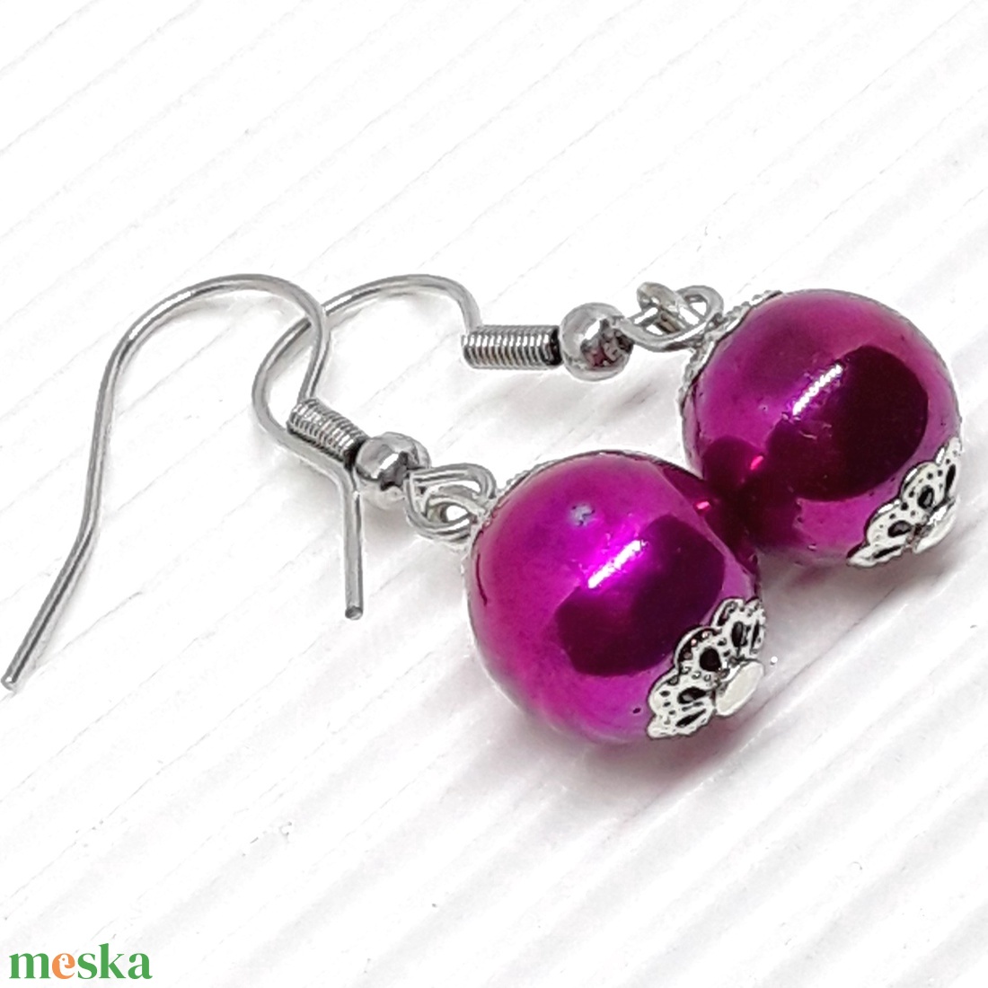 Pink hematit ásvány gyöngy fülbevaló NEMESACÉL akasztón, ásvány gyöngy ékszer - ékszer - fülbevaló - lógós kerek fülbevaló - Meska.hu