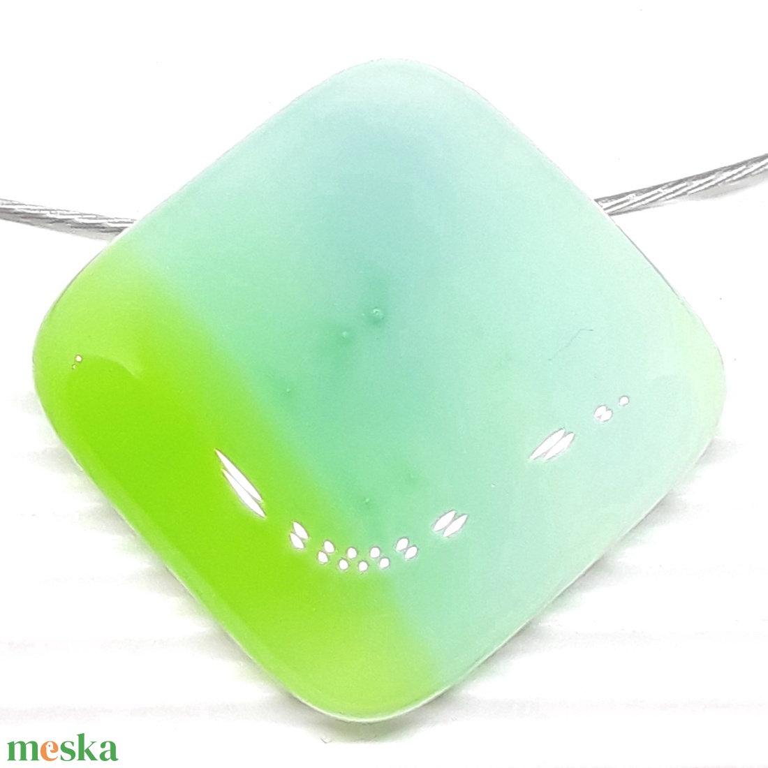 NEMESACÉL - Kék-zöld  opál holdkő ombre rombusz üveg medál, üvegékszer - ékszer - nyaklánc - medálos nyaklánc - Meska.hu