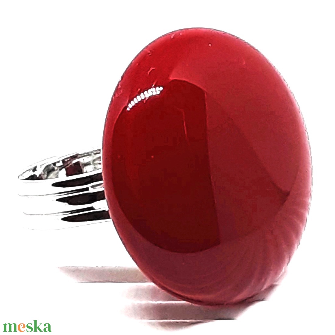 NEMESACÉL - MAXI meggy kerek üveg gyűrű, üvegékszer - ékszer - gyűrű - statement gyűrű - Meska.hu