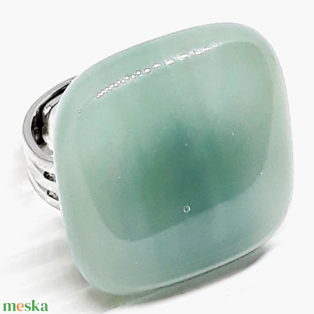 NEMESACÉL - Derűs alkonyat selymes szürke üveg gyűrű, üvegékszer - ékszer - gyűrű - statement gyűrű - Meska.hu