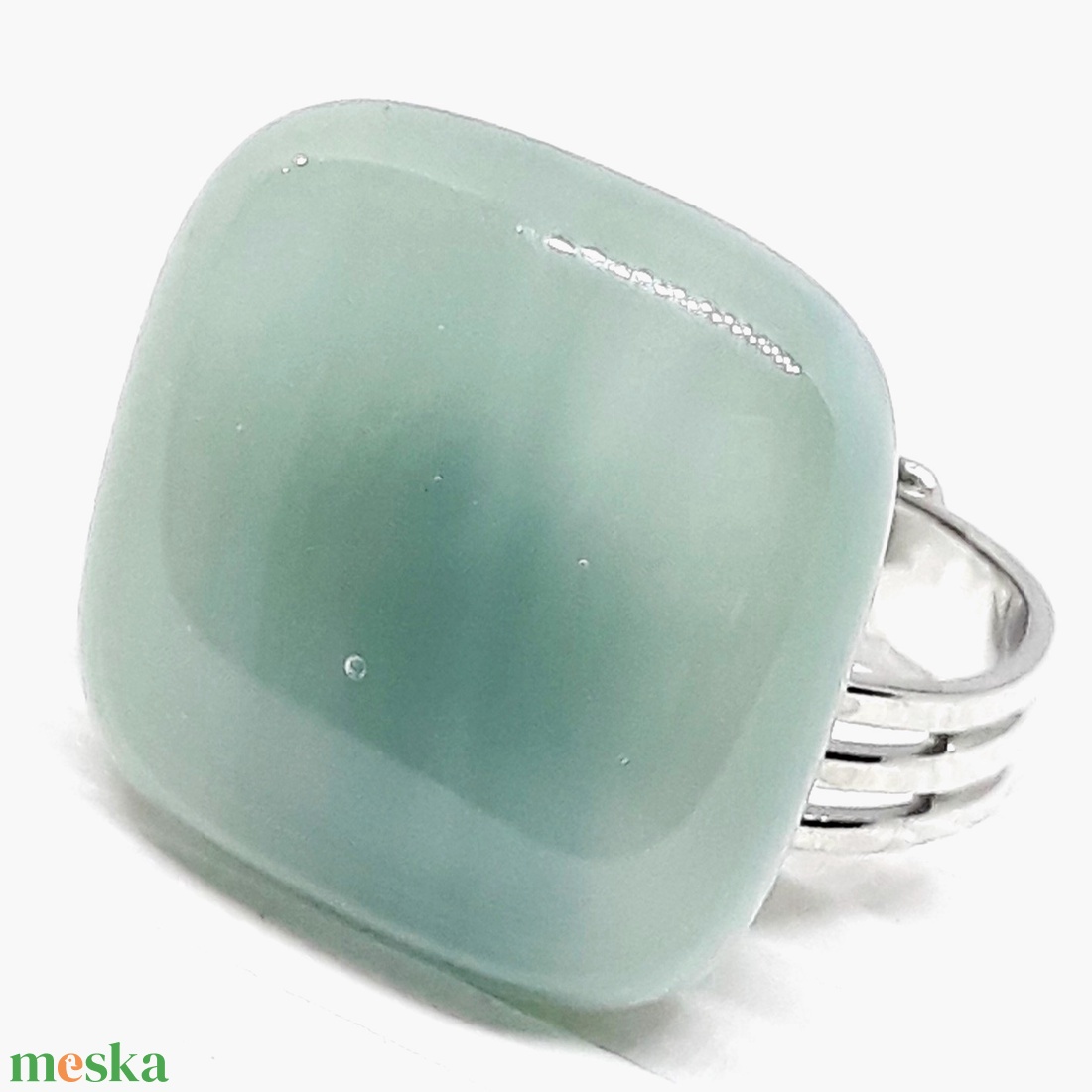 NEMESACÉL - Derűs alkonyat selymes szürke üveg gyűrű, üvegékszer - ékszer - gyűrű - statement gyűrű - Meska.hu