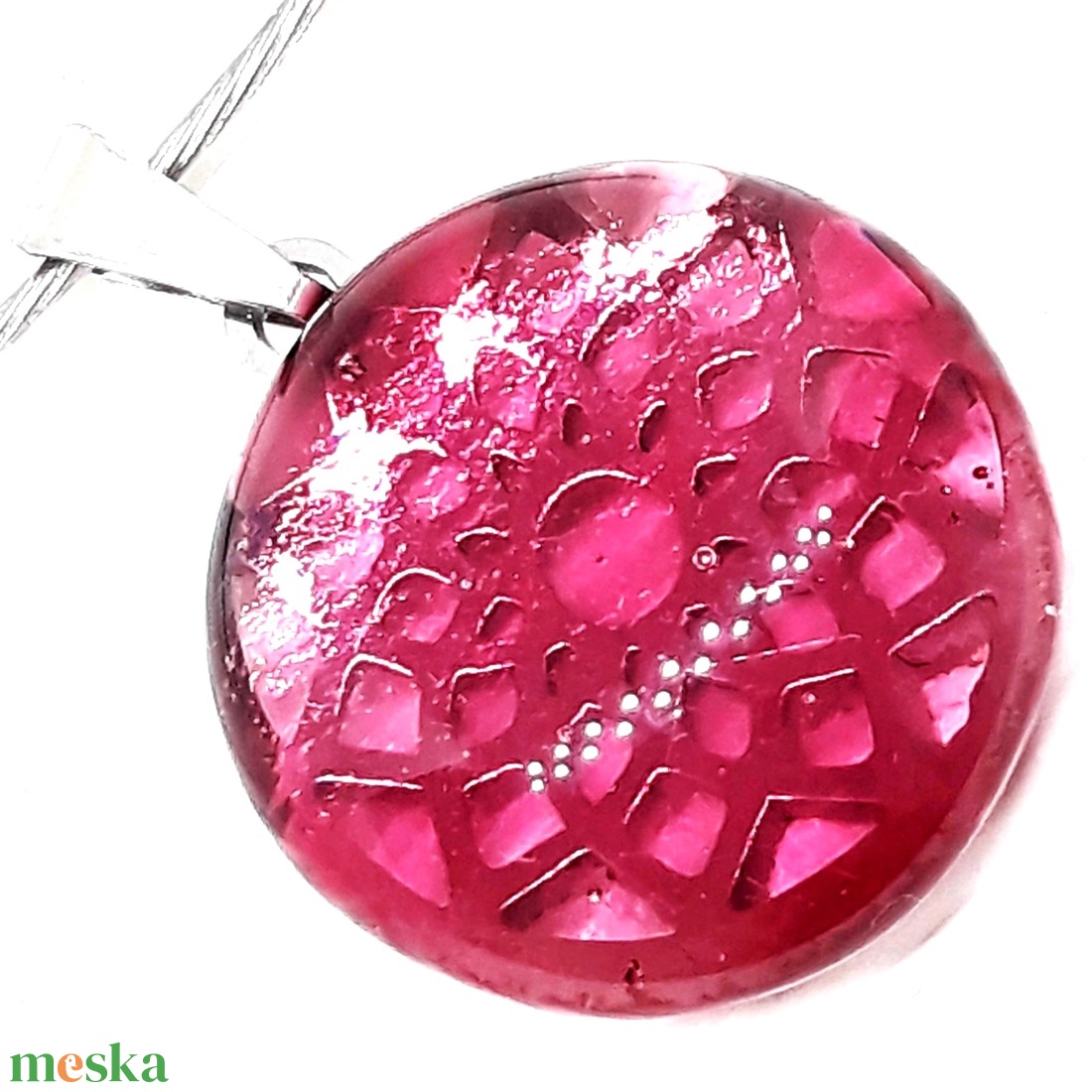 NEMESACÉL! Életvirág mandala málnában üveg medál és pötty fülbevaló, üvegékszer szett - ékszer - ékszerszett - Meska.hu