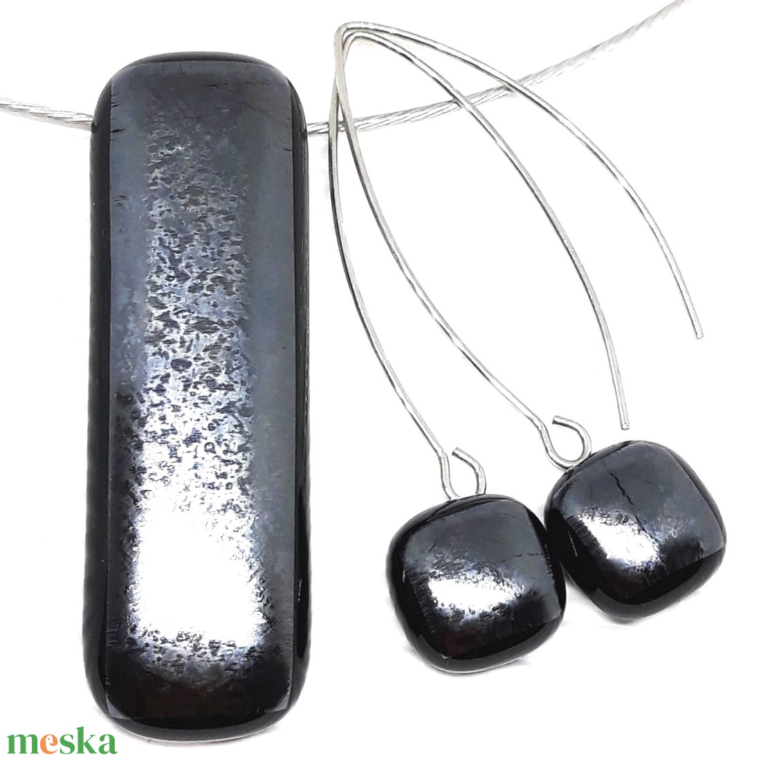 NEMESACÉL - Ezüst szürke metál fény elegáns üveg medál, nyaklánc, üvegékszer - ékszer - nyaklánc - medálos nyaklánc - Meska.hu