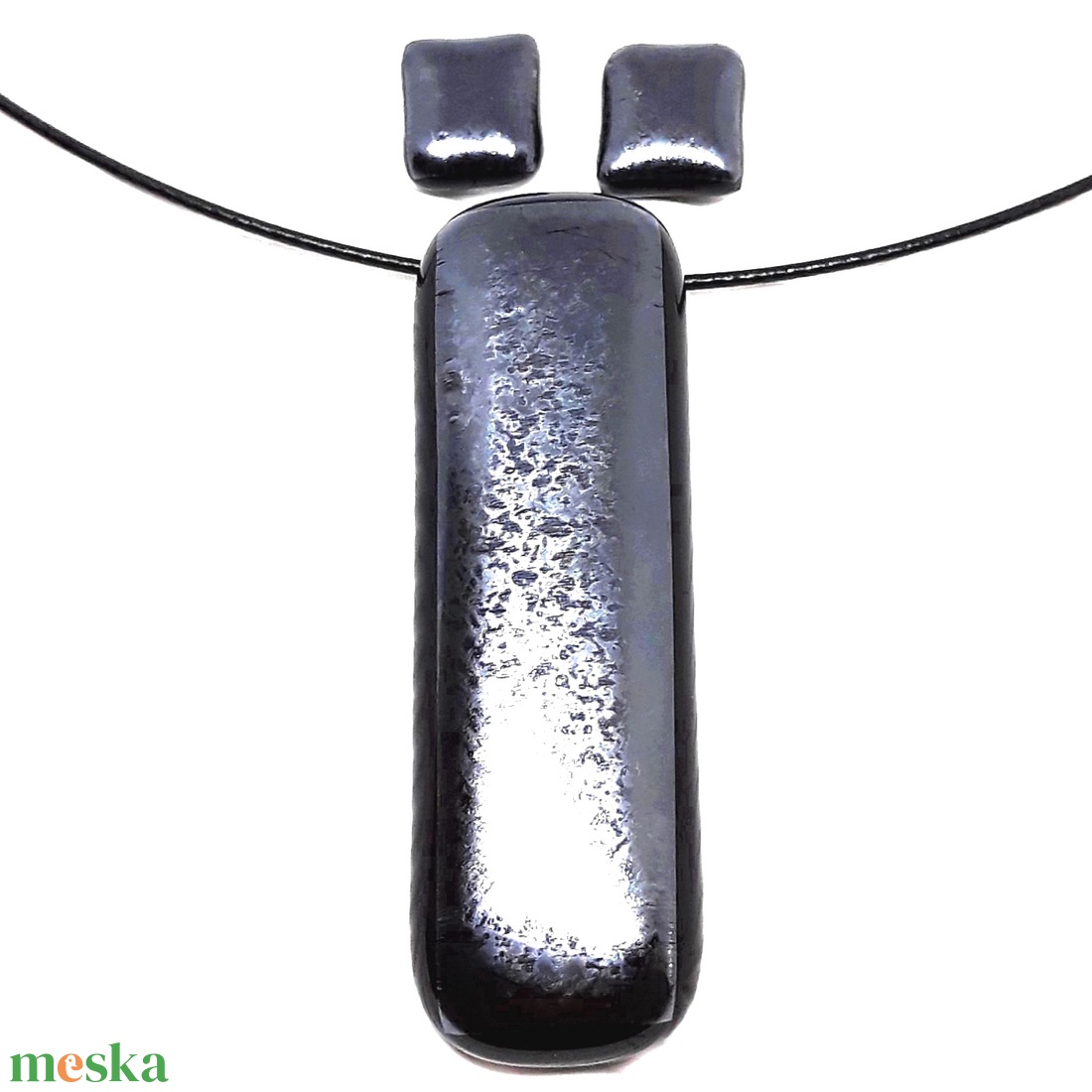 NEMESACÉL - Ezüst szürke metál fény elegáns üveg medál, nyaklánc, üvegékszer - ékszer - nyaklánc - medálos nyaklánc - Meska.hu