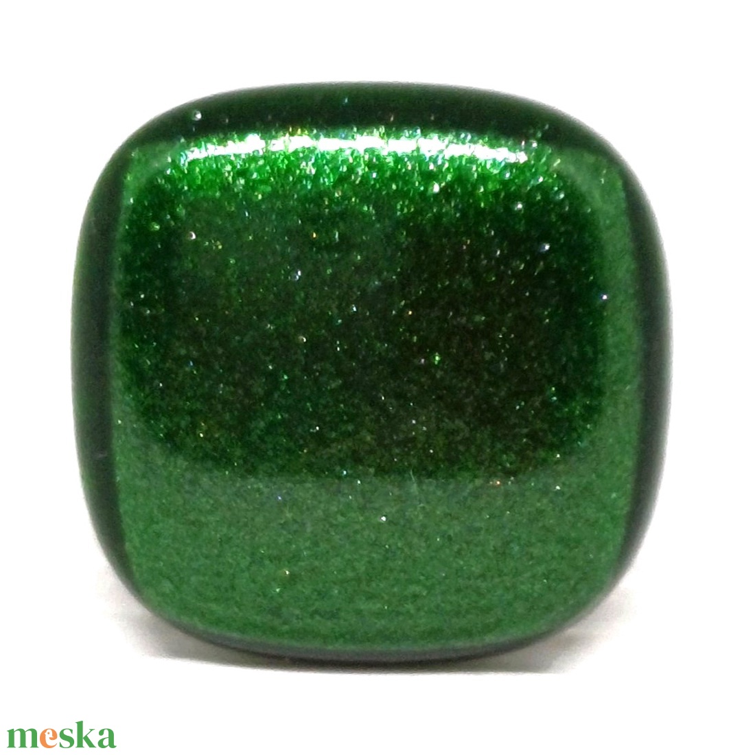 NEMESACÉL! - Szikrázó ezüstfenyő zöld kocka üveg gyűrű, üvegékszer - ékszer - gyűrű - statement gyűrű - Meska.hu