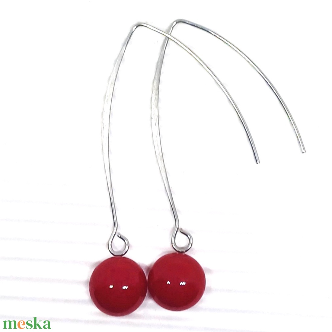 NEMESACÉL - Meggy pötty fülbevaló hosszú, design akasztón, üvegékszer - ékszer - fülbevaló - lógós kerek fülbevaló - Meska.hu