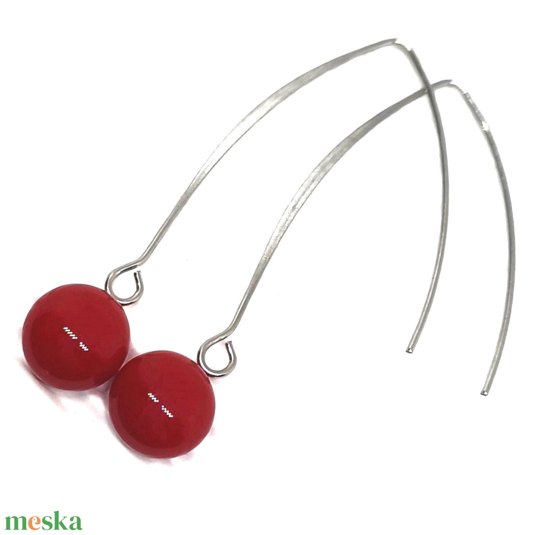 NEMESACÉL - Meggy pötty fülbevaló hosszú, design akasztón, üvegékszer - ékszer - fülbevaló - lógós kerek fülbevaló - Meska.hu