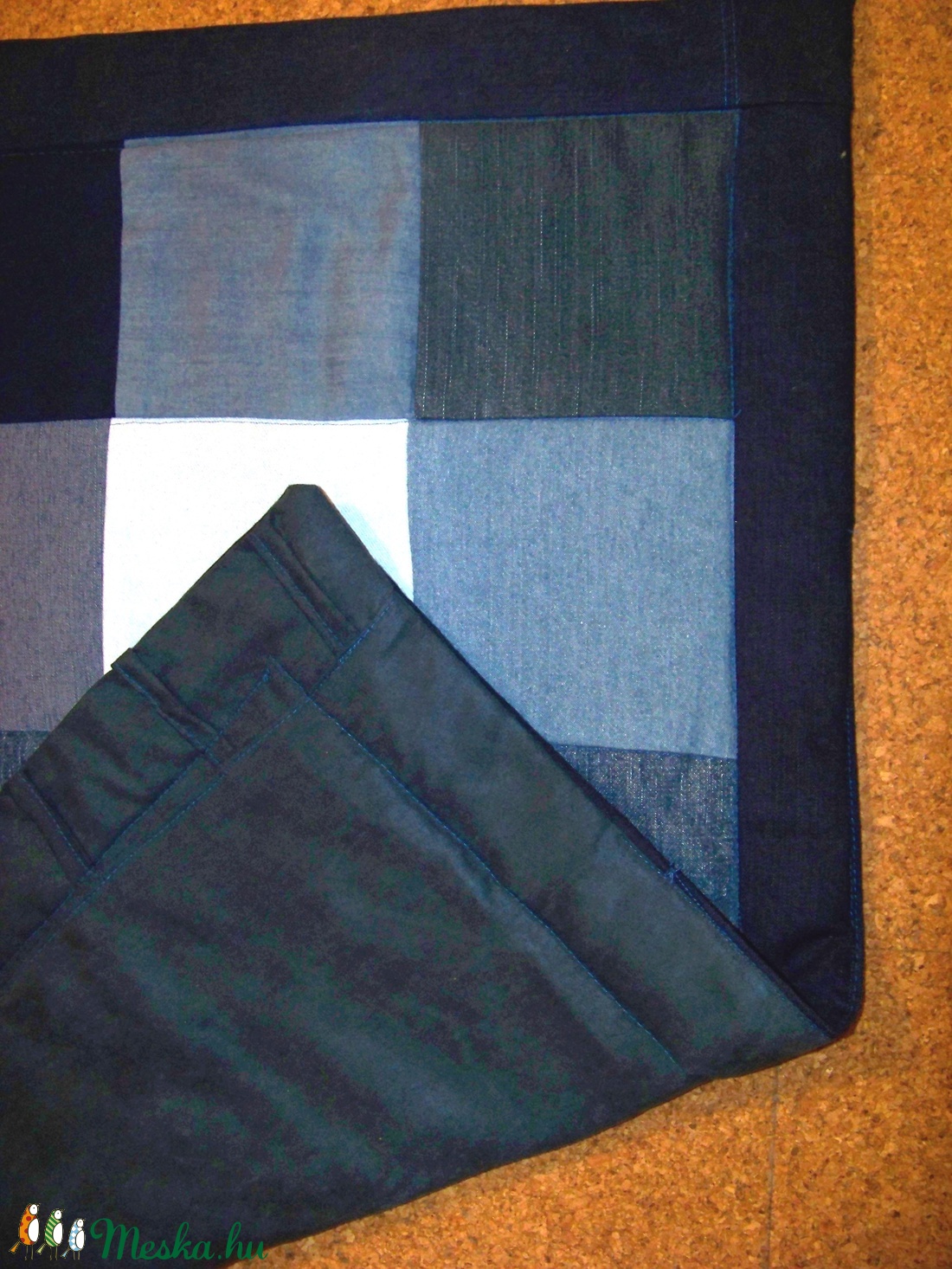 Puha falvédő, szőnyeg, kék és szürke farmer patchwork, bevezető áron -  - Meska.hu