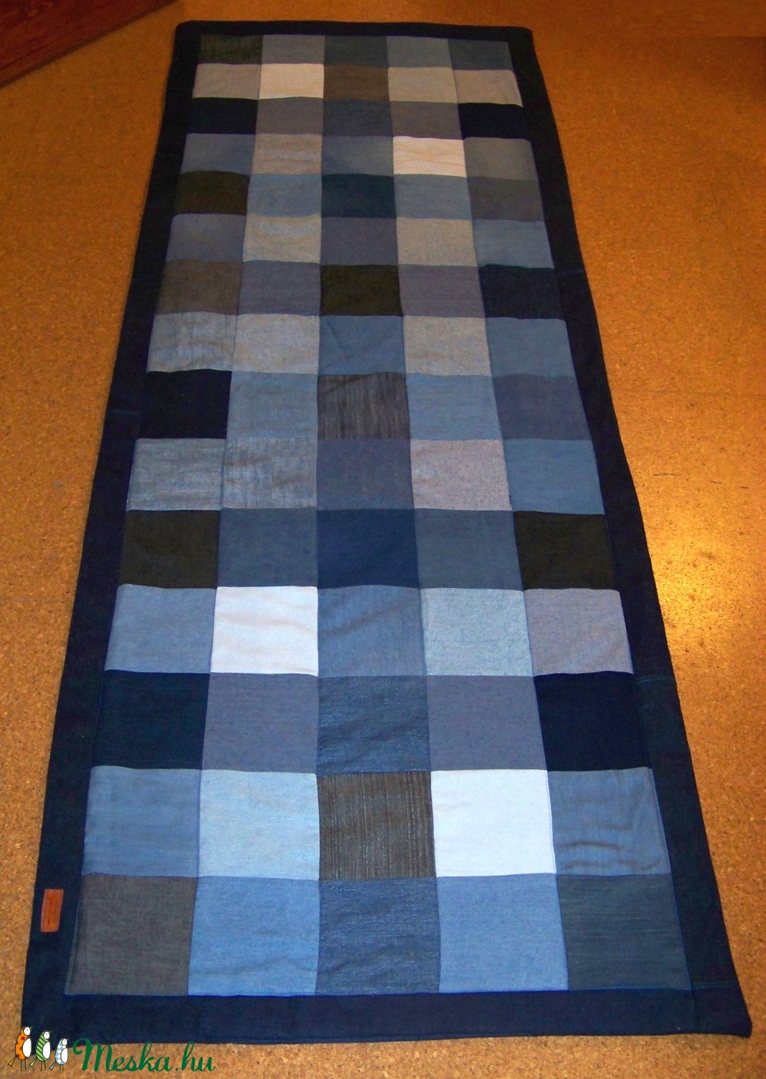 Puha falvédő, szőnyeg, kék és szürke farmer patchwork, bevezető áron -  - Meska.hu