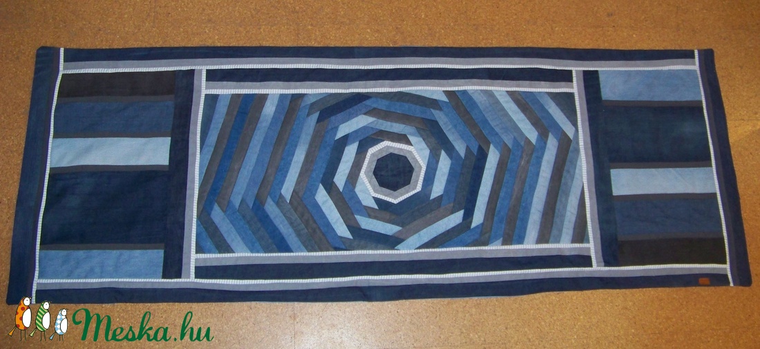 Jeans falvédő, farmer patchwork, nyolcszöges, új, egyedi, kézműves termék, bevezető áron - otthon & életmód - lakástextil - Meska.hu