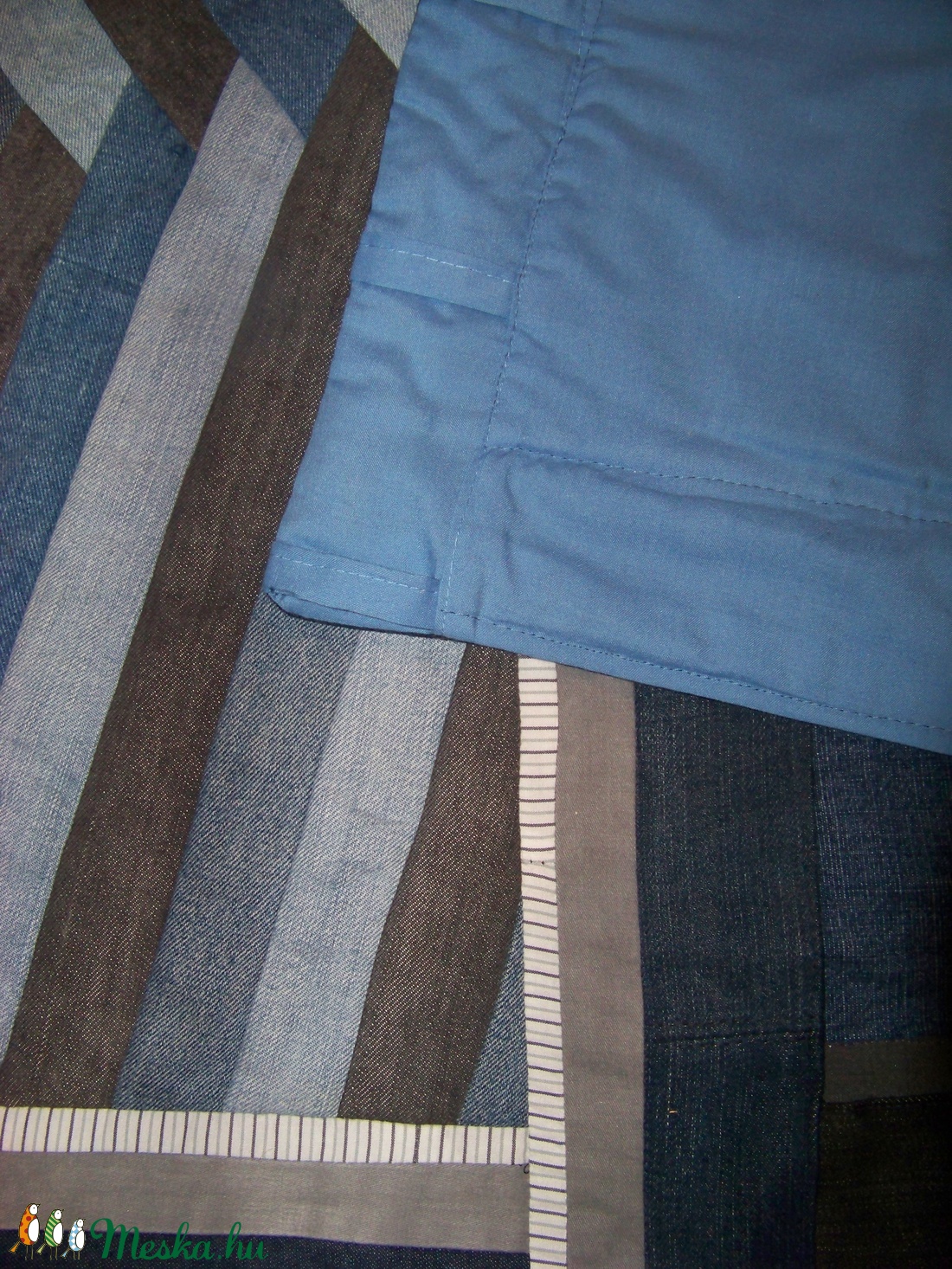 Jeans falvédő, farmer patchwork, nyolcszöges, új, egyedi, kézműves termék, bevezető áron - otthon & életmód - lakástextil - Meska.hu