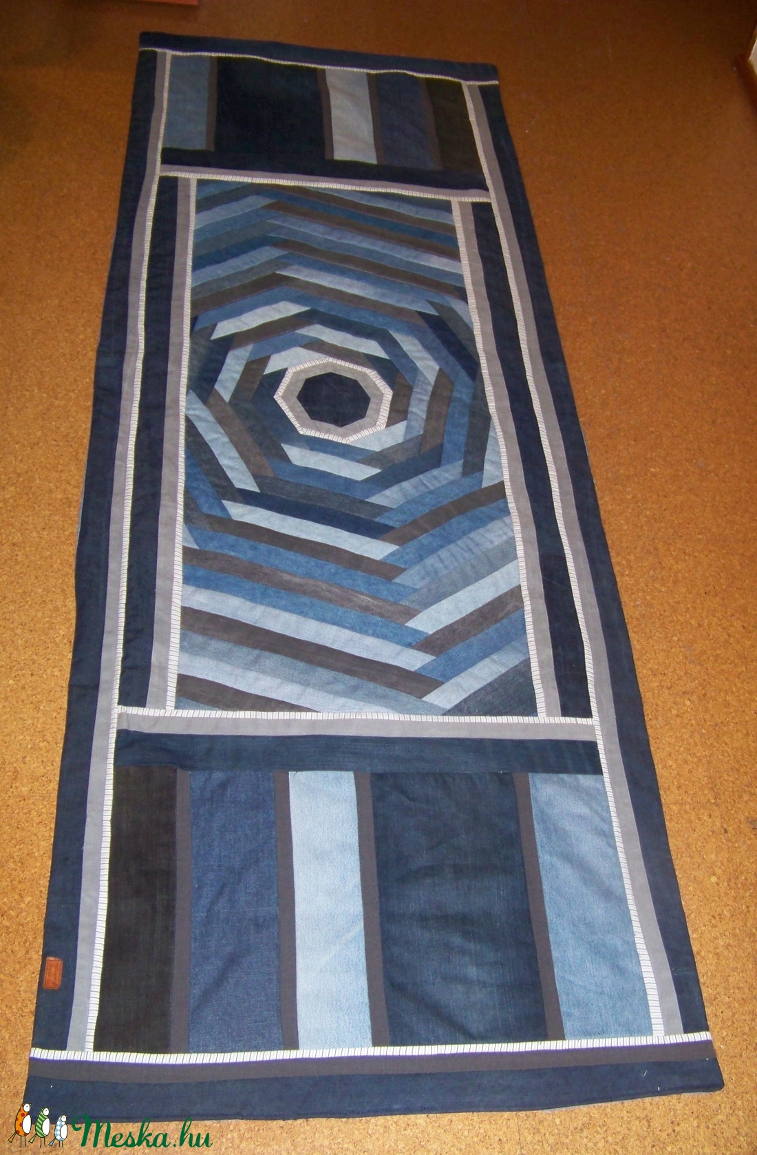 Jeans falvédő, farmer patchwork, nyolcszöges, új, egyedi, kézműves termék, bevezető áron - otthon & életmód - lakástextil - Meska.hu