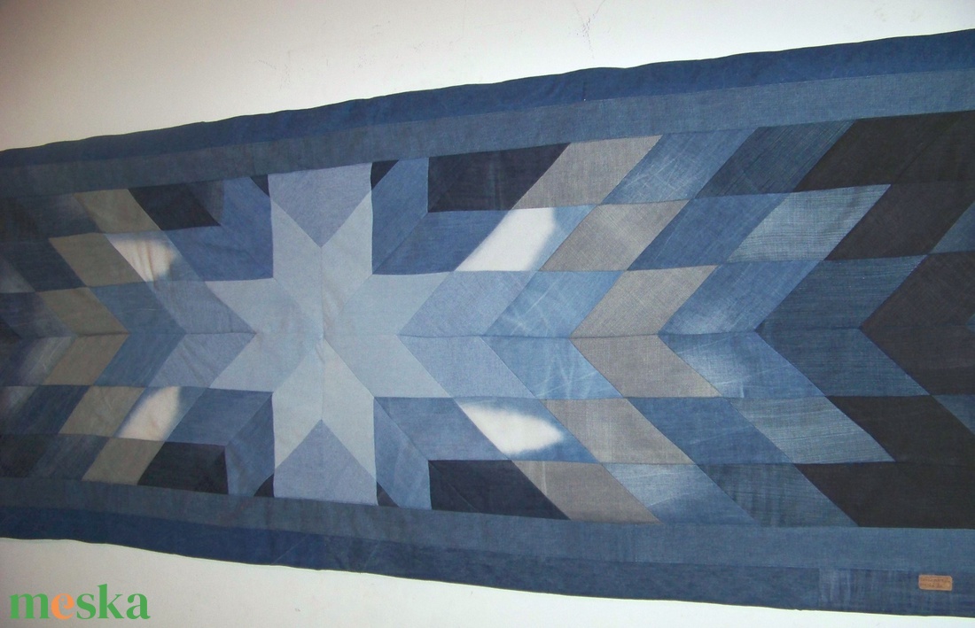 Falvédő, szőnyeg: farmer csillag patchwork, kék � szürke, új, egyedi, kézműves termék, NoWaste - otthon & életmód - lakástextil - falvédő - Meska.hu