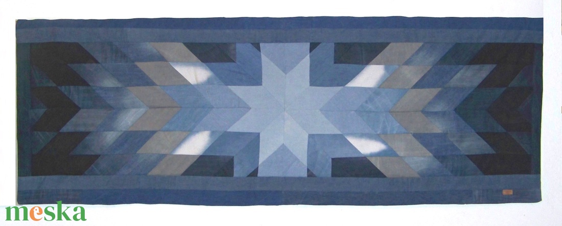 Falvédő, szőnyeg: farmer csillag patchwork, kék � szürke, új, egyedi, kézműves termék, NoWaste - otthon & életmód - lakástextil - falvédő - Meska.hu