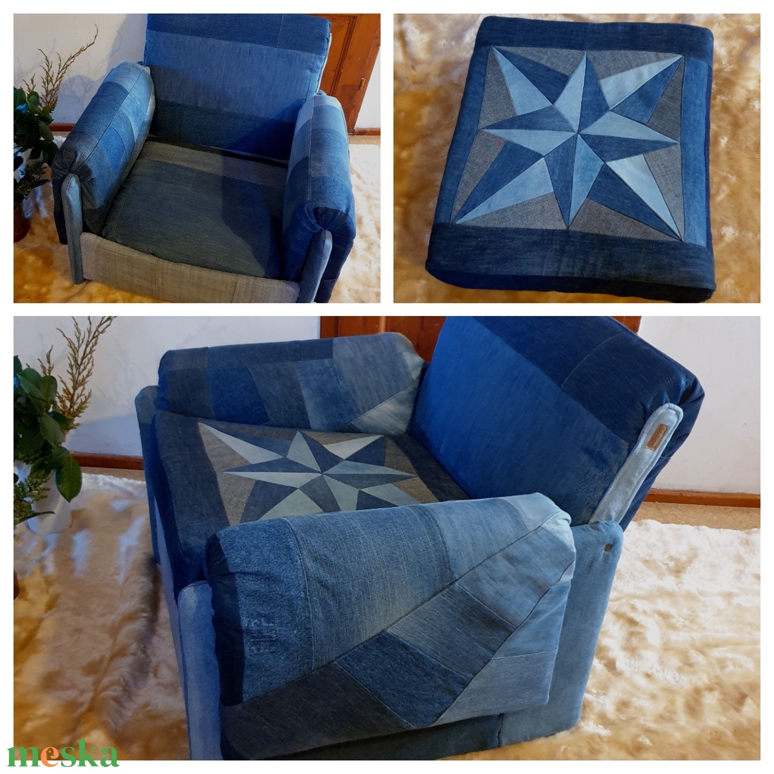 Fotel, farmer patchwork, retro, egyedileg felújított, ajándék nagy párnával, kézműves - otthon & életmód - bútor - szék & fotel - Meska.hu Fotel, farmer patchwork, retro, egyedileg felújított, ajándék nagy párnával, kézműves - otthon & életmód - bútor - szék & fotel - Meska.hu
