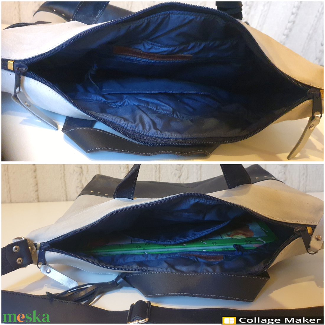 Válltáska, kézitáska, valódi bőr. Kék, halványszürke, ezüst. Új, egyedi, kézműves. Ajándéknak is - táska & tok - kézitáska & válltáska - válltáska - Meska.hu