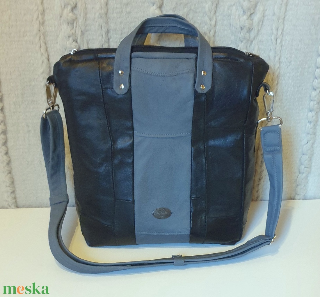 Válltáska, kézitáska, valódi bőr. Fekete és páncélkék. Új, egyedi, kézműves. Ajándéknak is - táska & tok - kézitáska & válltáska - válltáska - Meska.hu